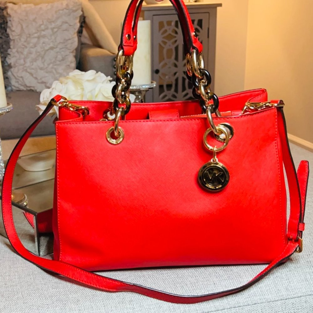 MICHAEL KORS Leather Medium Cynthia Tote -Red